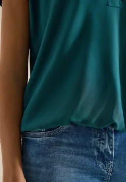 Kurzarm Bluse mit Split Neck
