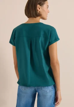 Kurzarm Bluse mit Split Neck