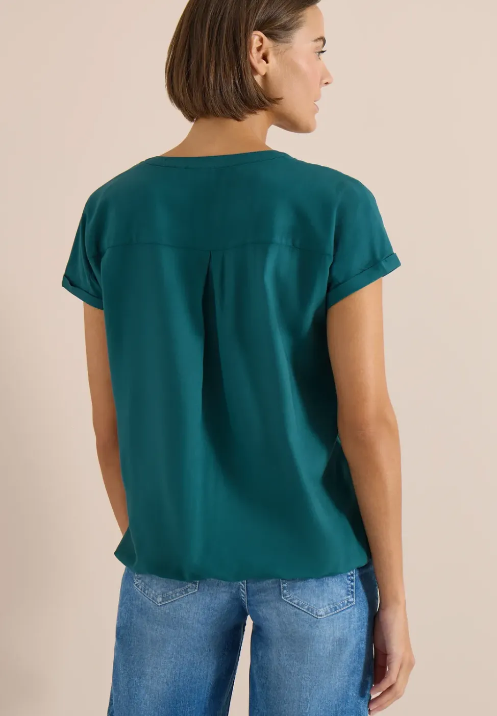Kurzarm Bluse mit Split Neck
