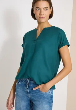 Kurzarm Bluse mit Split Neck