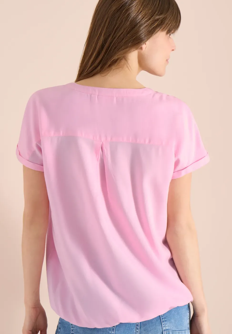 Kurzarm Bluse mit Split Neck