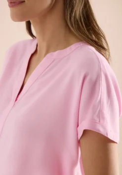 Kurzarm Bluse mit Split Neck