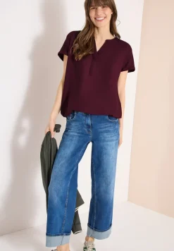 Kurzarm Bluse mit Split Neck