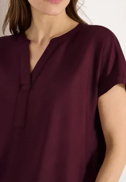 Kurzarm Bluse mit Split Neck