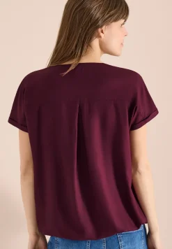 Kurzarm Bluse mit Split Neck