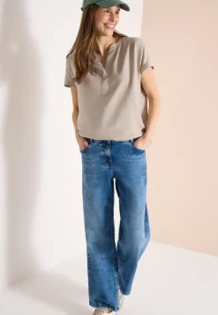 Kurzarm Bluse mit Split Neck