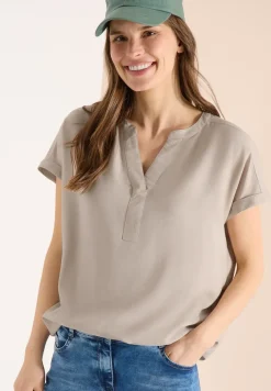 Kurzarm Bluse mit Split Neck