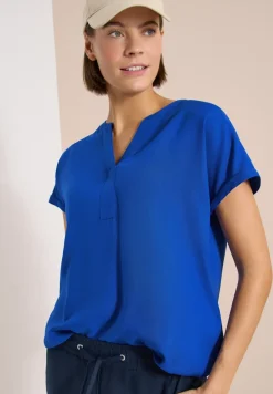 Kurzarm Bluse mit Split Neck
