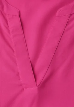 Kurzarm Bluse mit Split Neck in Unifarbe