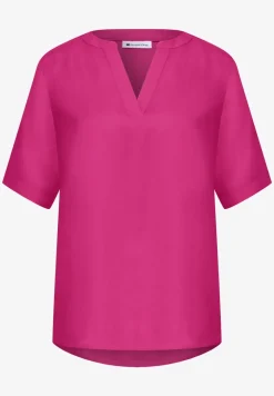 Kurzarm Bluse mit Split Neck in Unifarbe