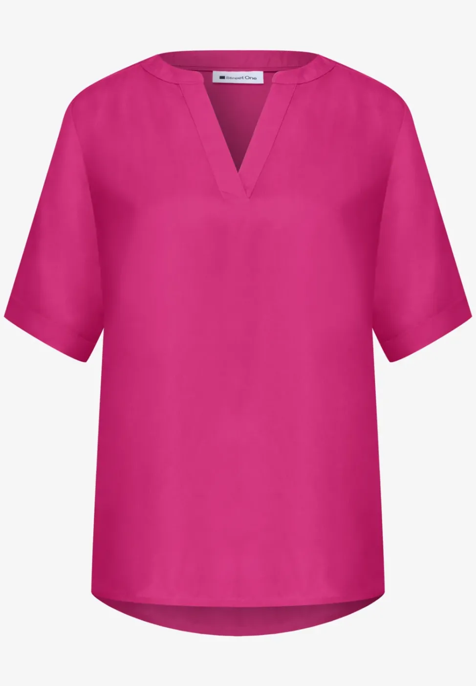 Kurzarm Bluse mit Split Neck in Unifarbe