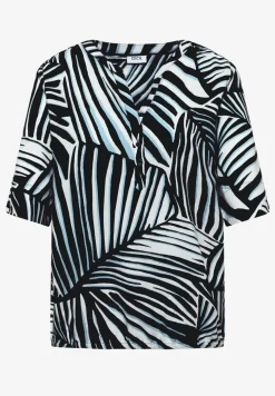 Kurzarm Bluse mit Split Neck und Print