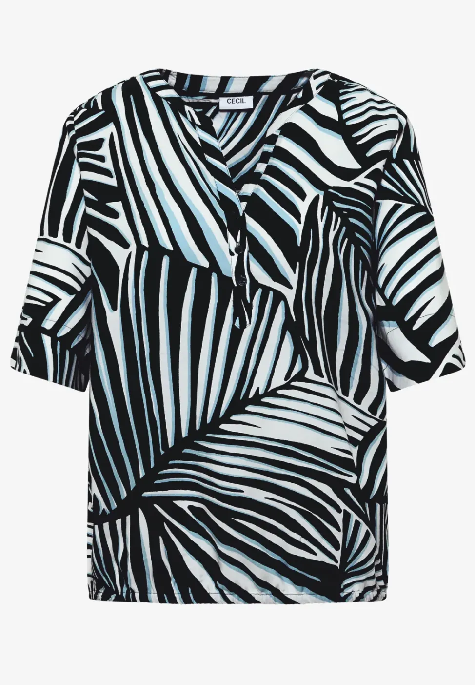 Kurzarm Bluse mit Split Neck und Print