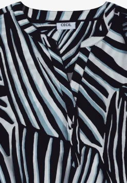 Kurzarm Bluse mit Split Neck und Print