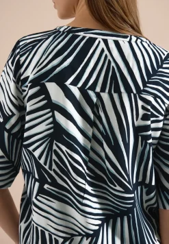 Kurzarm Bluse mit Split Neck und Print