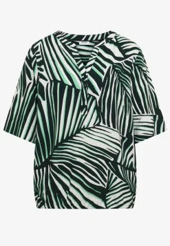 Kurzarm Bluse mit Split Neck und Print