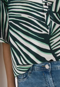 Kurzarm Bluse mit Split Neck und Print