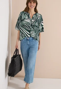 Kurzarm Bluse mit Split Neck und Print