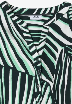 Kurzarm Bluse mit Split Neck und Print