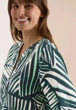 Kurzarm Bluse mit Split Neck und Print