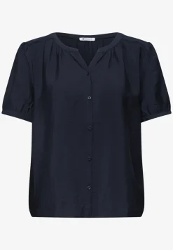 Kurzarm Bluse mit Split Neck und Knöpfen