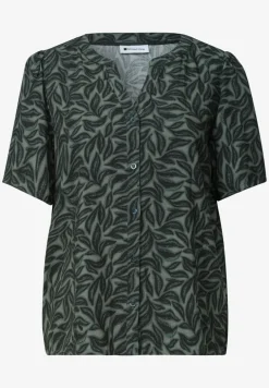 Kurzarm Bluse mit Split Neck und Knöpfen