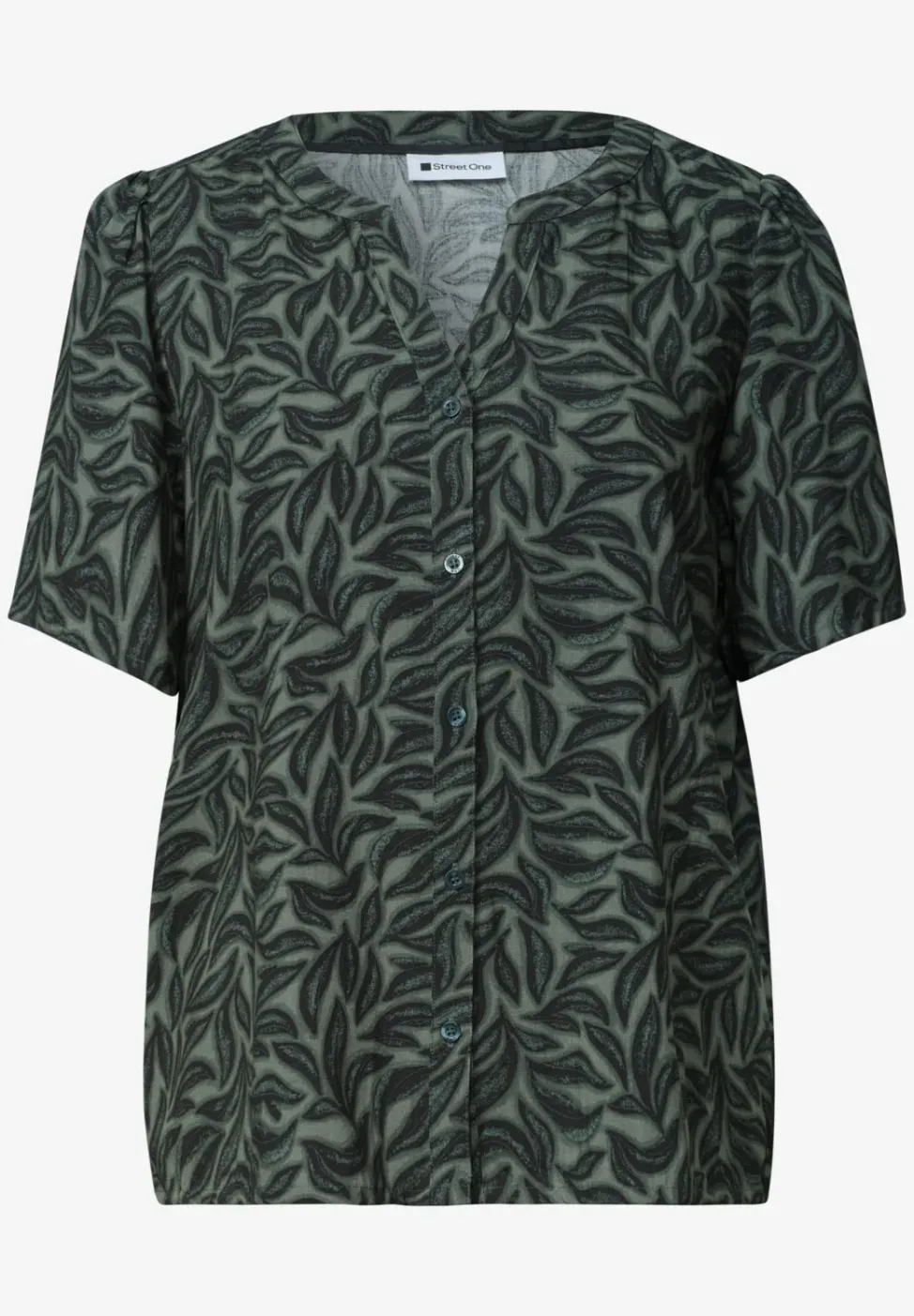 Kurzarm Bluse mit Split Neck und Knöpfen