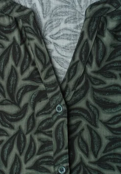 Kurzarm Bluse mit Split Neck und Knöpfen