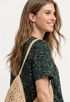 Kurzarm Bluse mit Split Neck und Knöpfen