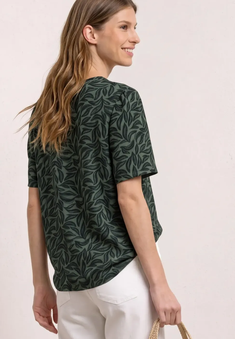 Kurzarm Bluse mit Split Neck und Knöpfen