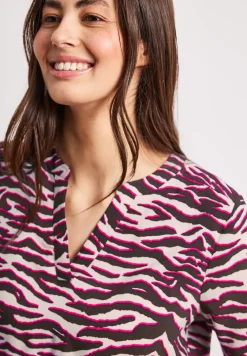 Kurzarm Bluse mit Split Neck und Print