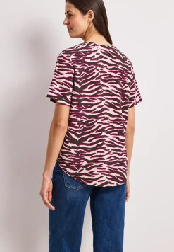 Kurzarm Bluse mit Split Neck und Print