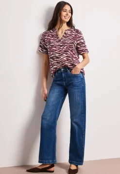 Kurzarm Bluse mit Split Neck und Print