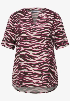 Kurzarm Bluse mit Split Neck und Print
