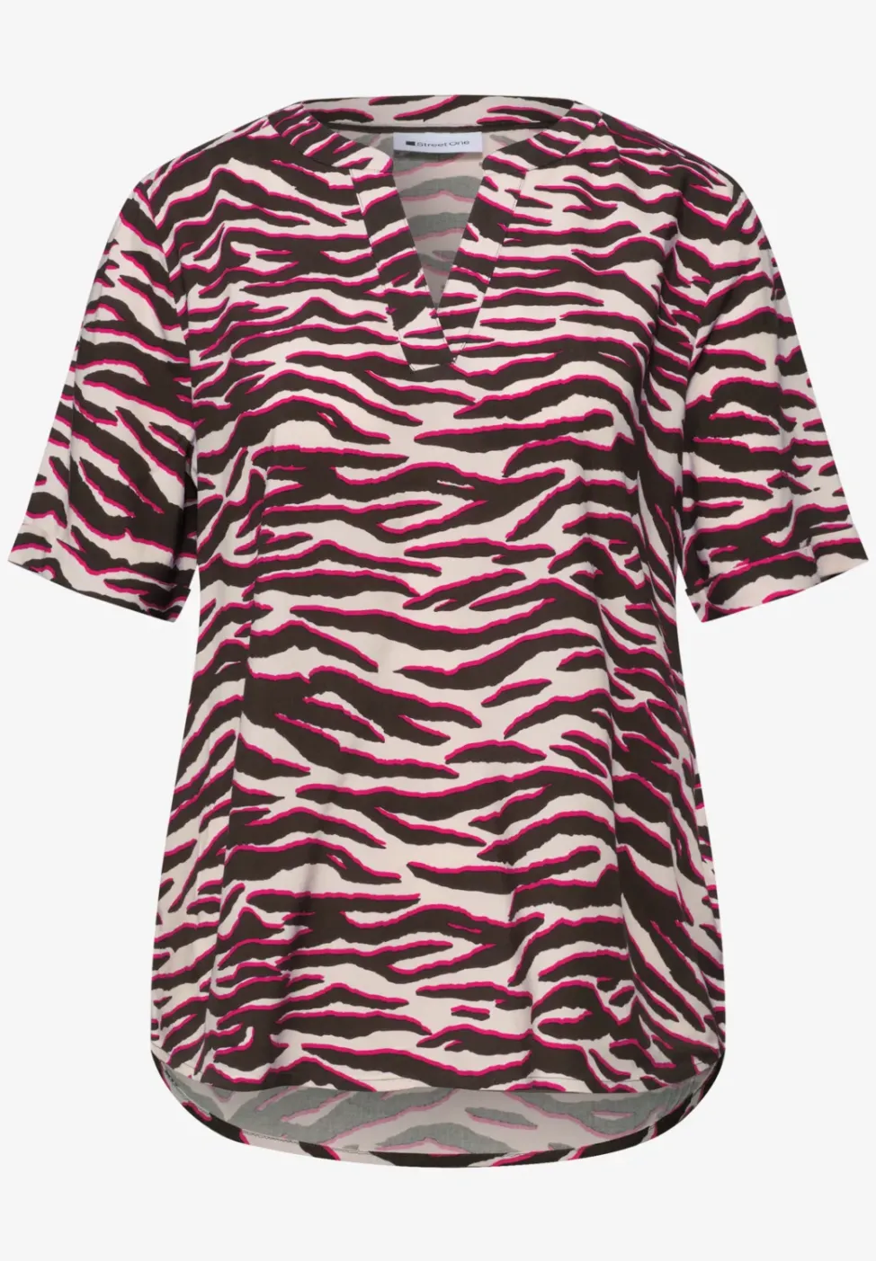 Kurzarm Bluse mit Split Neck und Print