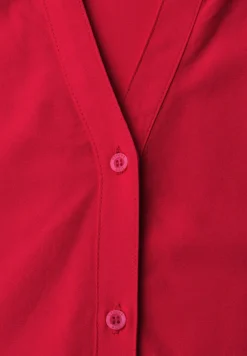 Kurzarm Bluse mit Split Neck und Knöpfen