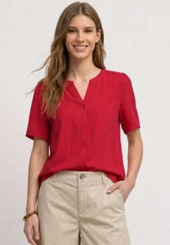 Kurzarm Bluse mit Split Neck und Knöpfen
