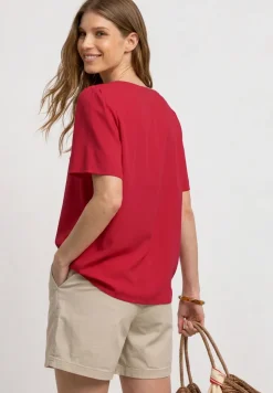 Kurzarm Bluse mit Split Neck und Knöpfen