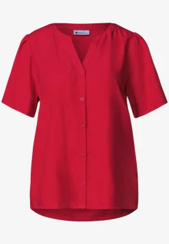 Kurzarm Bluse mit Split Neck und Knöpfen