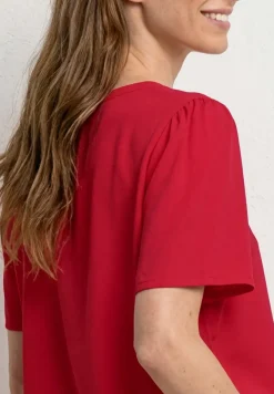 Kurzarm Bluse mit Split Neck und Knöpfen
