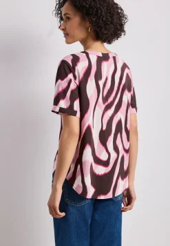 Kurzarm Bluse mit Split Neck und Print