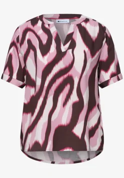 Kurzarm Bluse mit Split Neck und Print