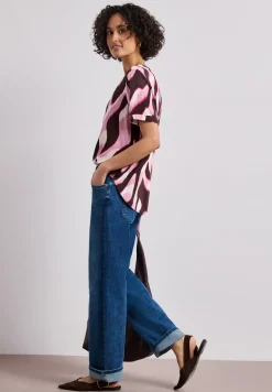 Kurzarm Bluse mit Split Neck und Print