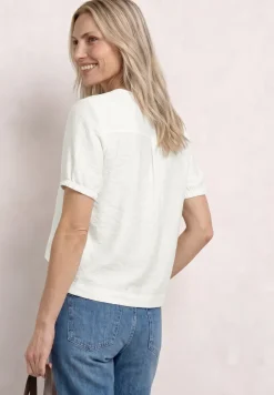 Kurzarm Bluse mit Split Neck und Knöpfen