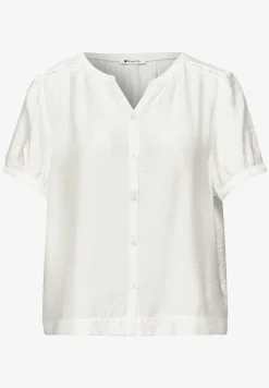 Kurzarm Bluse mit Split Neck und Knöpfen