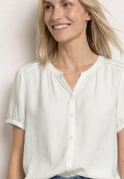 Kurzarm Bluse mit Split Neck und Knöpfen