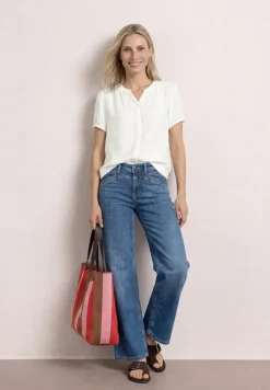 Kurzarm Bluse mit Split Neck und Knöpfen