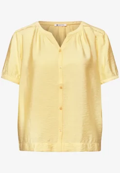 Kurzarm Bluse mit Split Neck und Knöpfen