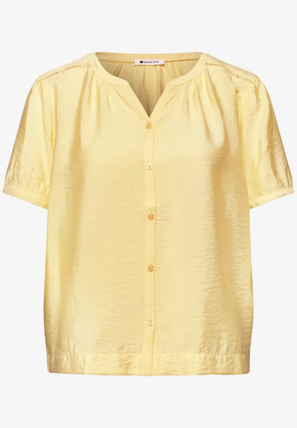 Kurzarm Bluse mit Split Neck und Knöpfen