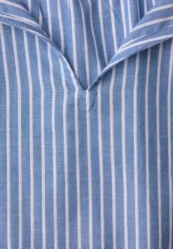Kurzarm Bluse mit Split Neck und Streifen